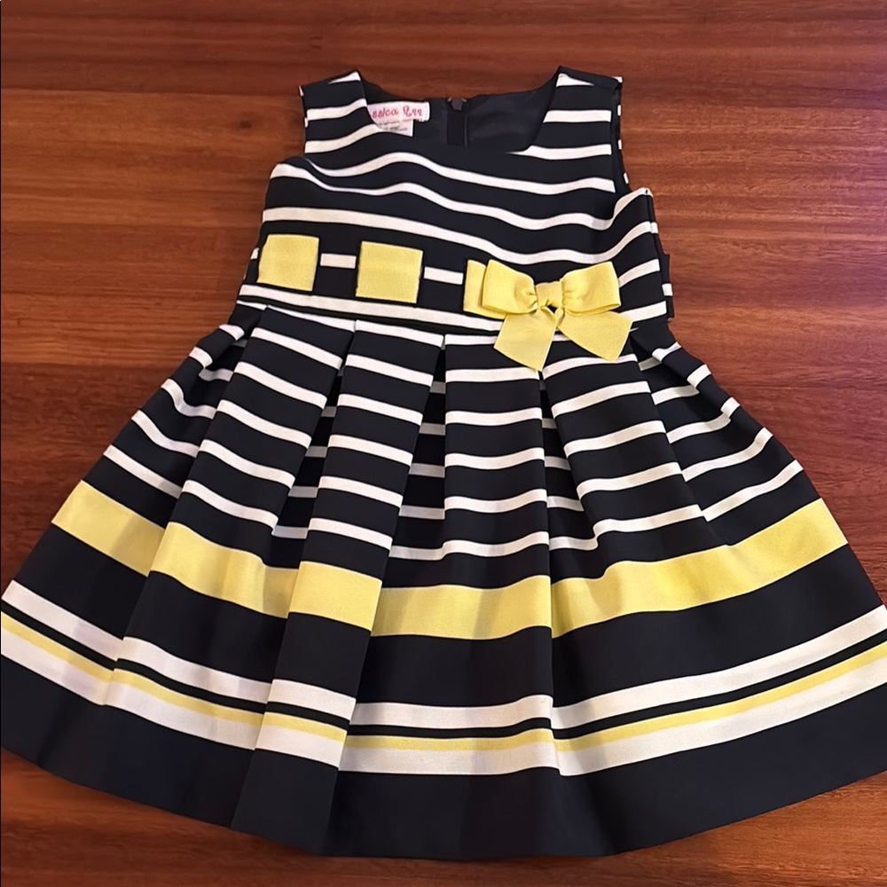 Bonnie Jean Blue and White Pleated Fit and Flare Dress